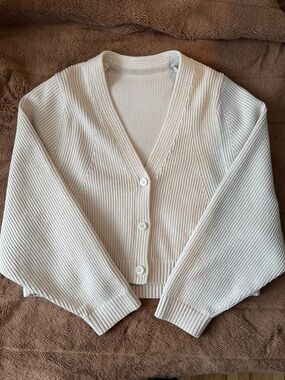 lululemon athletica Cotton-Blend Crewneck Cardigan in Bone